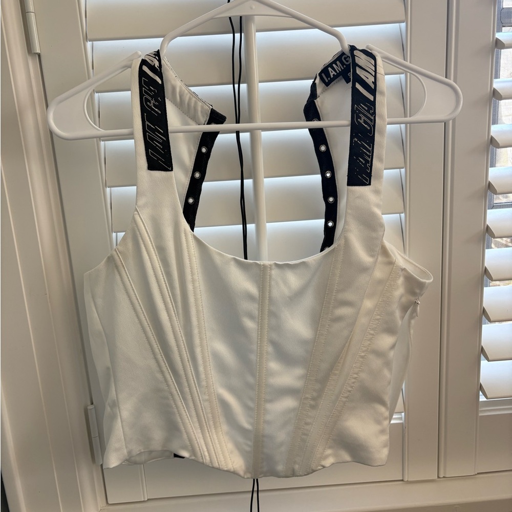 I.AM.GIA White Crop Top with Black Straps